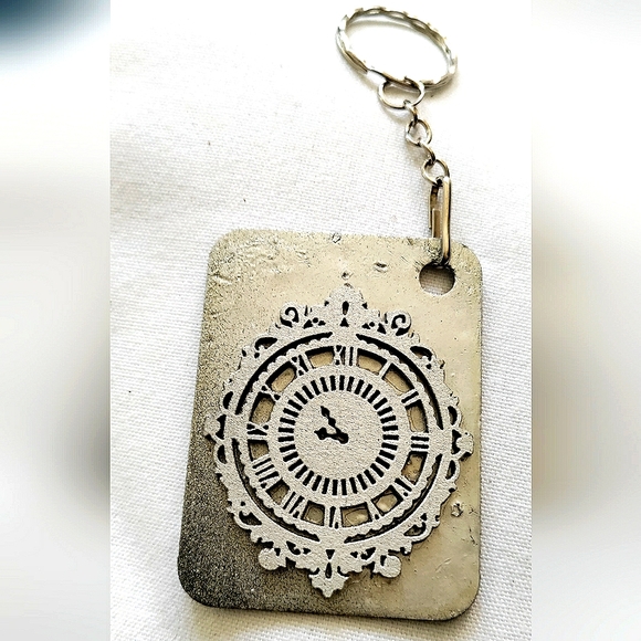 NEW Handmade Keychain Bag Tag! Steampunk Victorian Clock. Black & Aged Silver. - Picture 2 of 7